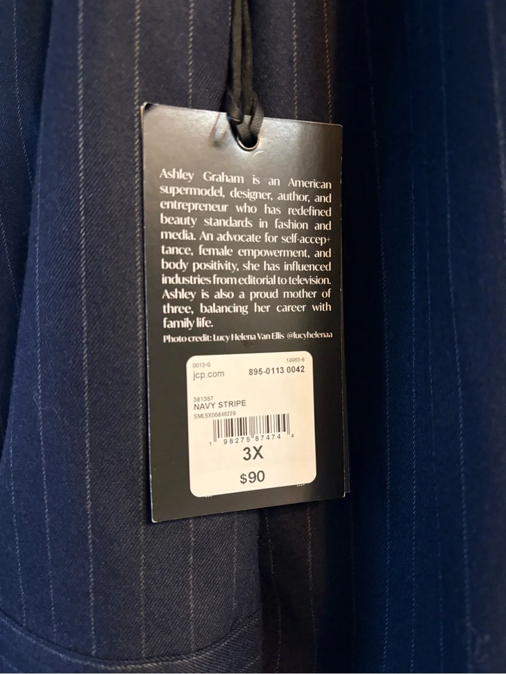 NWT Ashley Graham Navy Pinstripe Oversized Button Down Shirt - Picture 8 of 16